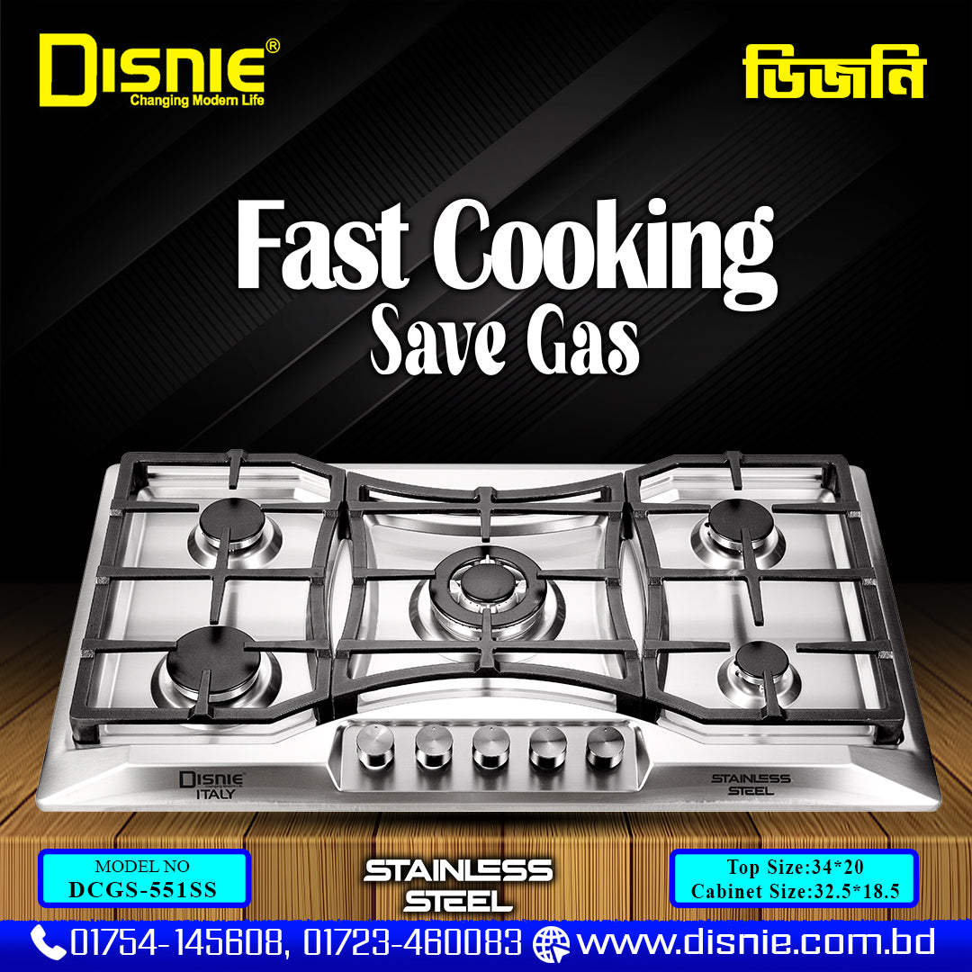 Disnie Automatic Gas Stove Five Burners- DCGS-551SS